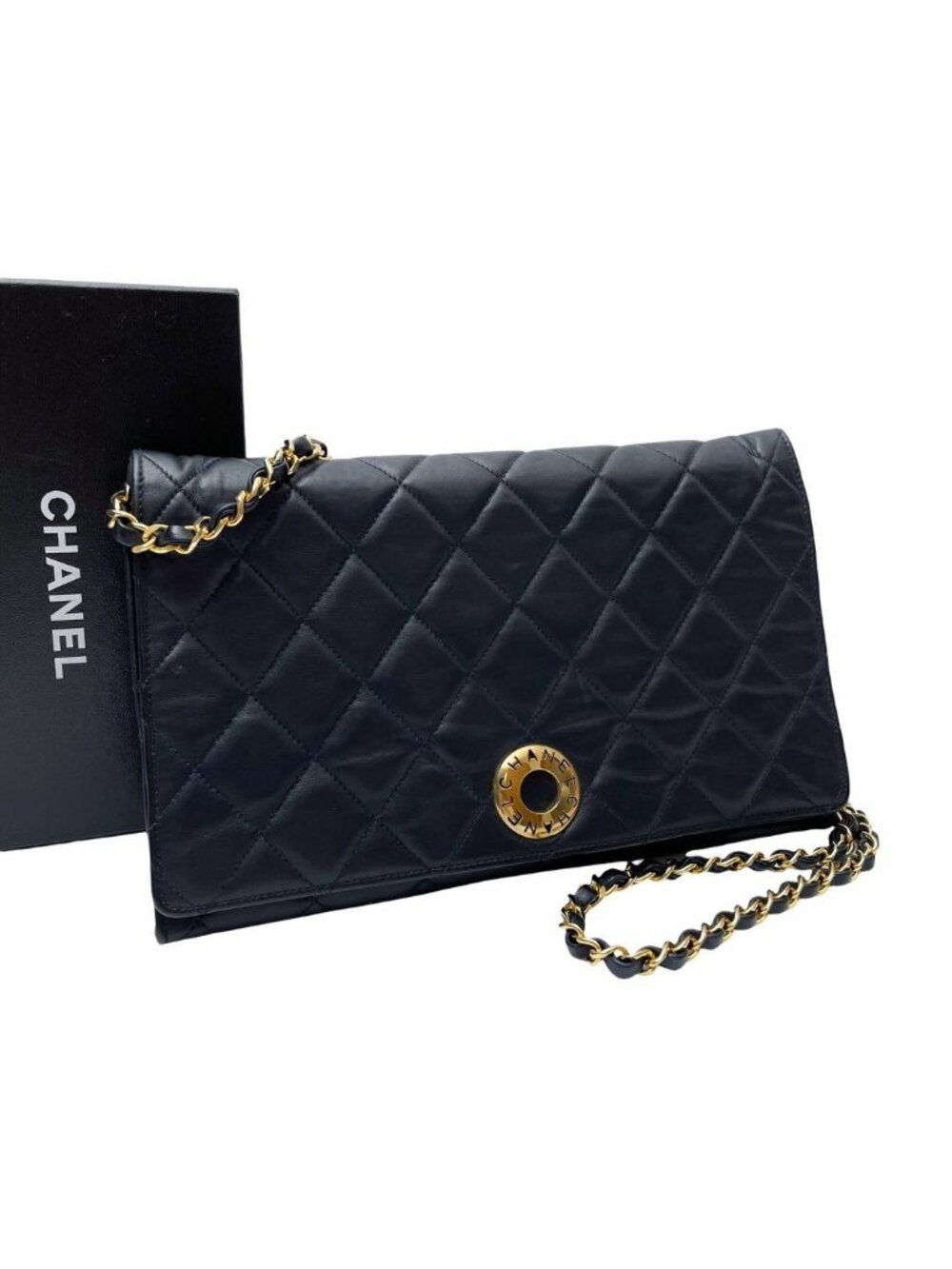 Chanel Quilted Lambskin Circle Logo Chain Shoulder